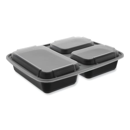 Pactiv Evergreen Newspring DELItainer Microwavable Container, 32 oz, 7.5 x 9.87 x 1.75, Black/Clear, Plastic, 150PK NC333B